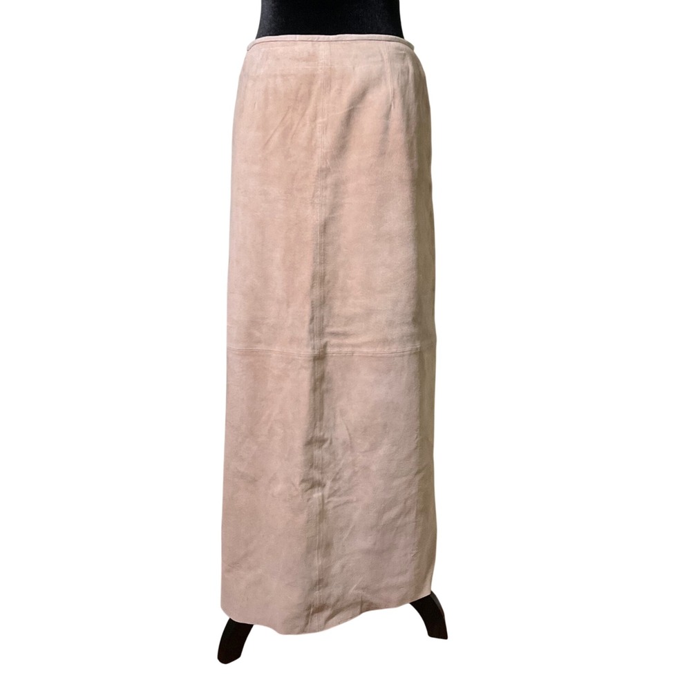 BostonProper Tan Genuine Leather Suede Maxi Skirt Long Sz 6 Cowgirl Western Boho